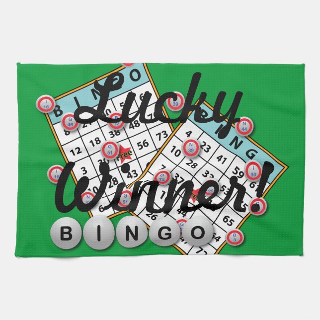 Lucky Winner Bingo Theme Tea Towel (Horizontal)