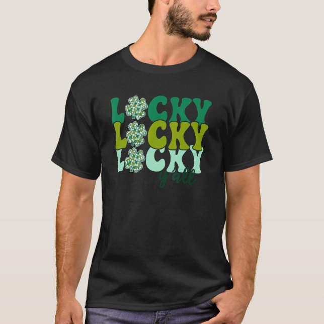 Lucky Y'all Western Disco Ball Shamrock St. Patric T-Shirt (Front)