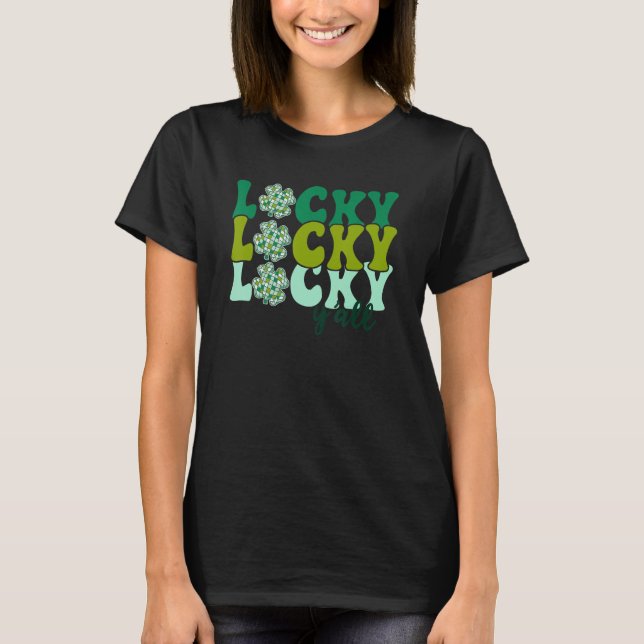 Lucky Y'all Western Disco Ball Shamrock St. Patric T-Shirt (Front)