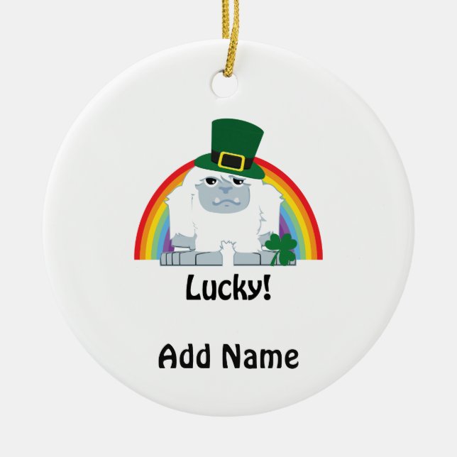 Lucky Yeti Leprechaun Ceramic Tree Decoration (Front)