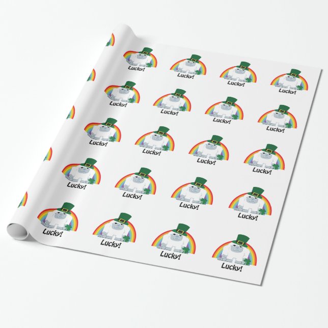 Lucky Yeti Leprechaun Wrapping Paper (Unrolled)