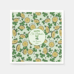 Lucky You Coins & Green Shamrocks St Patricks Day Napkin