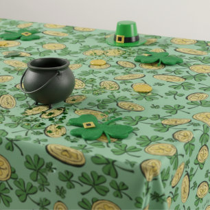 Lucky You Coins & Green Shamrocks St Patricks Day Tablecloth
