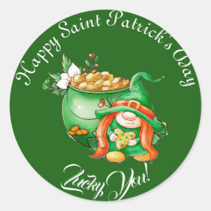 Lucky You Gnome Saint Patrick's Day Pot Of Gold  Classic Round Sticker