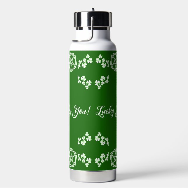 Lucky You Green Shamrock Saint Patricks Day Celtic Water Bottle (Right)