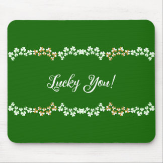 Lucky You Green Shamrocks Saint Patrick's Day Mouse Mat