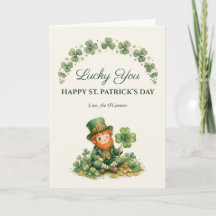 Lucky You Watercolor Leprechaun St Patricks Card