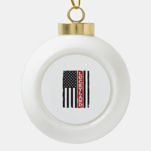 Luckyland Vertical Patriotic Flag Vintage Ceramic Ball Christmas Ornament