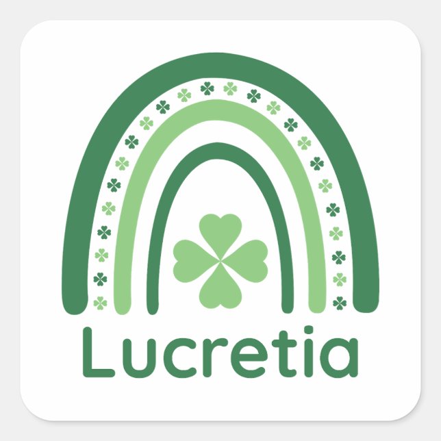 Lucretia Name Clover Boho Rainbow Square Sticker (Front)