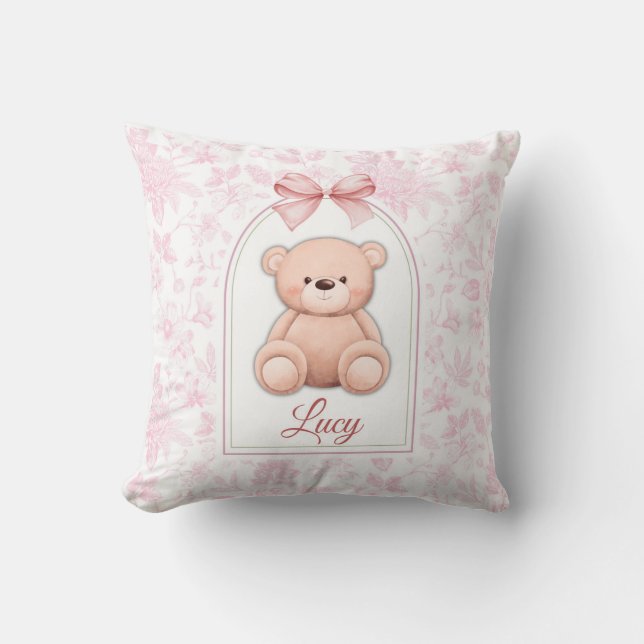 Lucy | Custom Pink Teddy Bear Nursery Design  Cushion (Front)