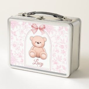 Lucy Custom Pink Teddy Bear Nursery Design Metal Lunch Box