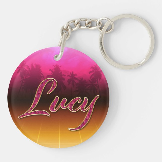 Lucy First Name Golden pink keychain (Back)