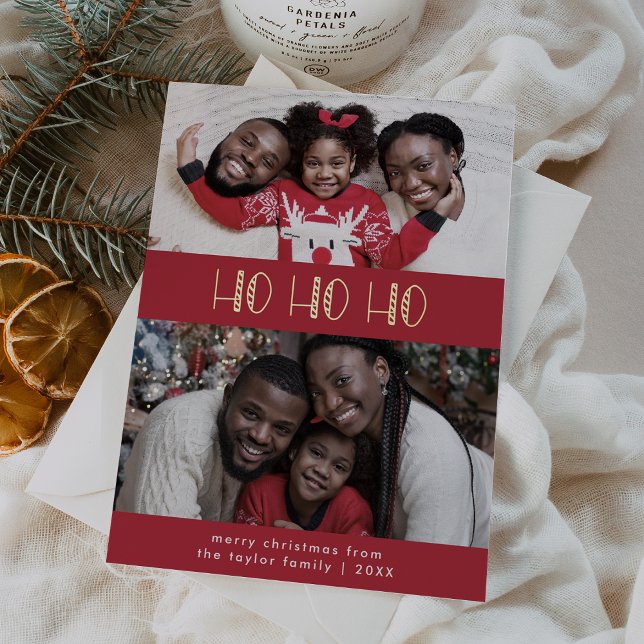 LUCY Gold Foil Fun Family Ho Ho Ho Photo Christmas Foil Holiday Card (LUCY Gold Foil Fun Family Ho Ho Ho Photo Christmas Foil Holiday Card)