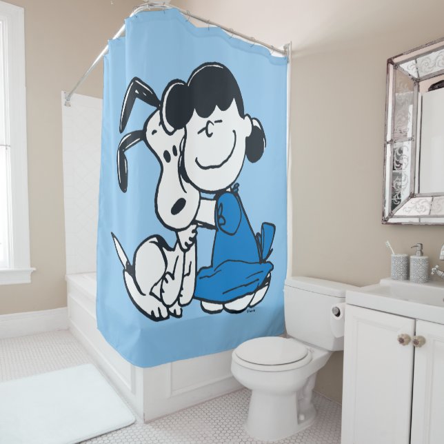 Lucy Hugging Snoopy Shower Curtain (In Situ)