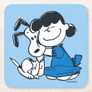Lucy Hugging Snoopy Square Paper Coaster