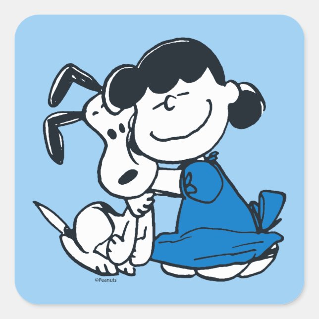 Lucy Hugging Snoopy Square Sticker (Front)