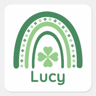Lucy Name Clover Boho Rainbow Square Sticker
