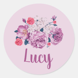 Lucy Name Floral Custom Vintage Flower Pink Girl  Classic Round Sticker