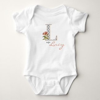 Lucy Name Reveal Floral Letter L Girl Whimsical Baby Bodysuit