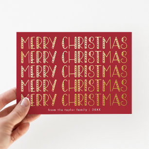 LUCY Red Gold Foil Fun Family Merry Christmas Holiday Card