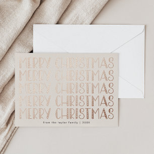 LUCY Rose Gold Foil Fun Family Merry Christmas Holiday Card