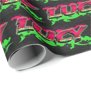 Lucy Vorname Name Graffiti red green Wrapping Paper