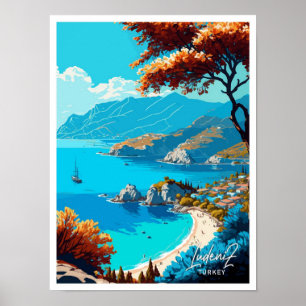 Ludeniz Turkey Travel Vintage Illustration Poster