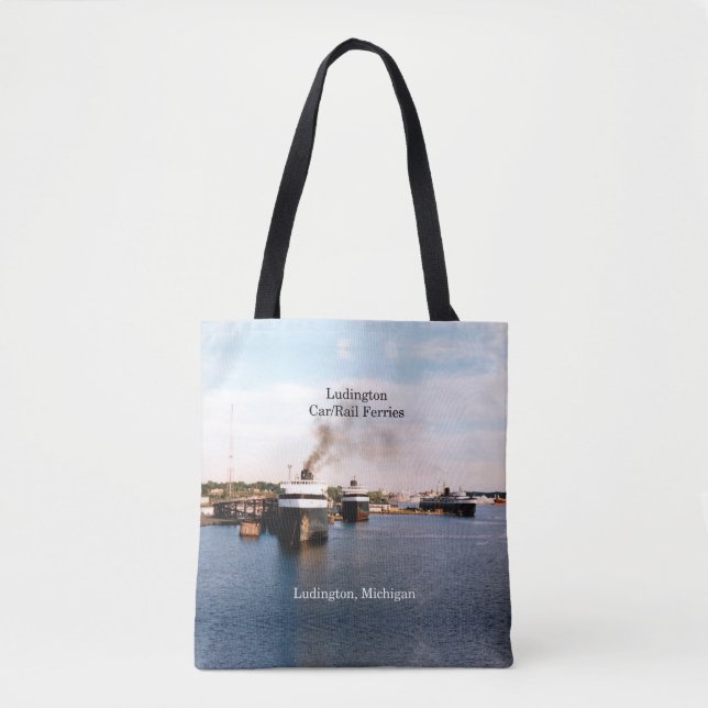 Ludington Car/Rail Ferries all over tote bag (Front)