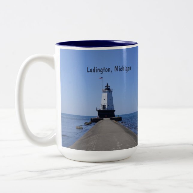 Ludington Lighthouse Two-Tone Coffee Mug (Left)