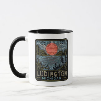 Ludington Michigan Neon Sign Cup Coffee Mug