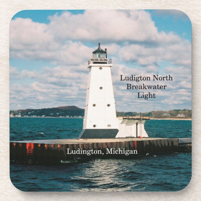 Ludington North Breakwater Light 6 plastic coaster (Front)