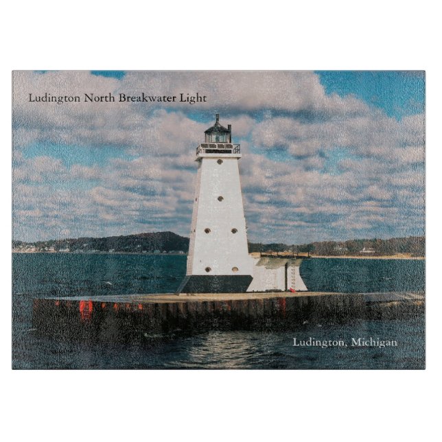 Ludington North Breakwater Light cutting board (Front)