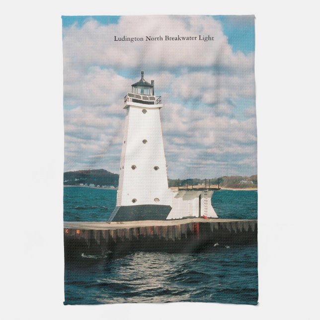 Ludington North Breakwater Light kitchen towel (Vertical)