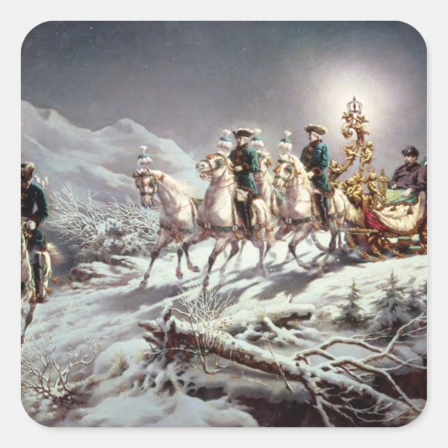 Ludwig II  of Bavaria Sleighing at Night Square Sticker (Front)