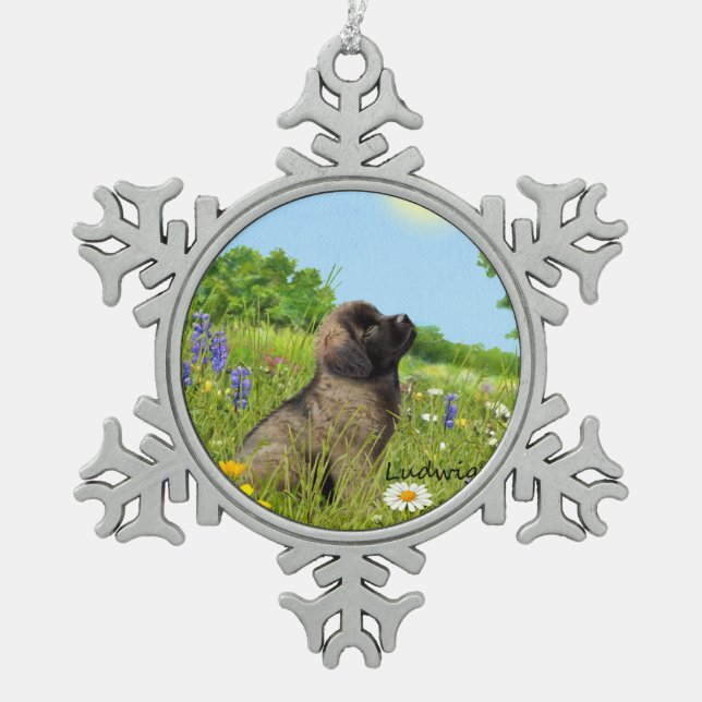 Ludwig the Leonberger Puppy Christmas Ornament (Front)