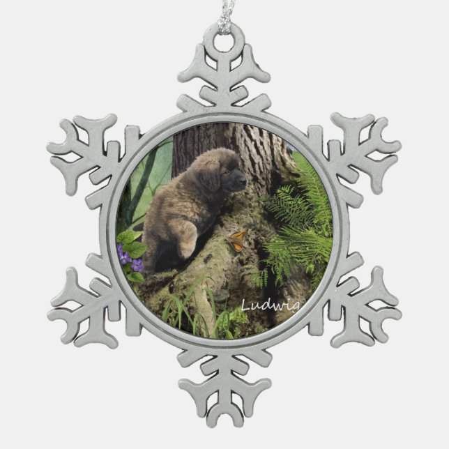 Ludwig the Leonberger Puppy Christmas Ornament (Front)