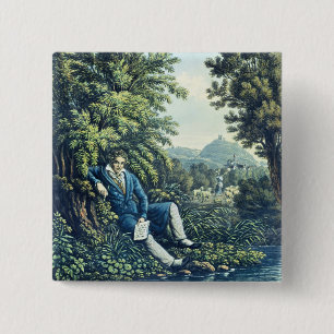 Ludwig van Beethoven by a River (coloured engravin 15 Cm Square Badge