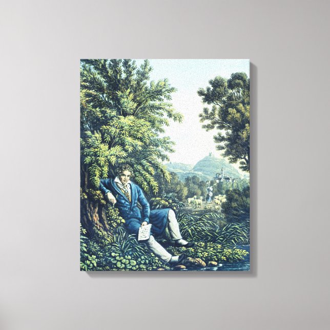 Ludwig van Beethoven by a River (coloured engravin Canvas Print (Front)