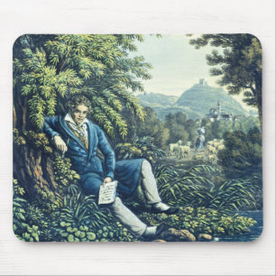 Ludwig van Beethoven by a River (coloured engravin Mouse Mat
