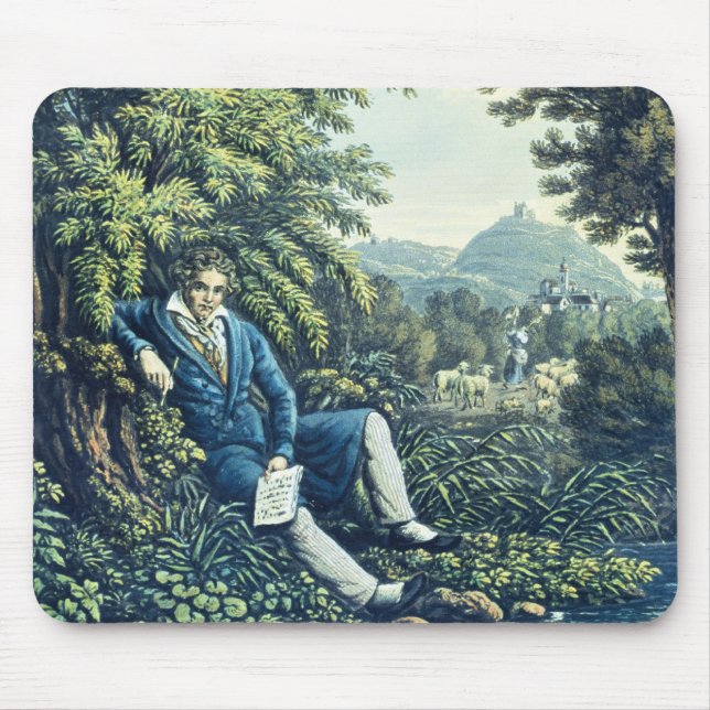 Ludwig van Beethoven by a River (coloured engravin Mouse Mat (Front)