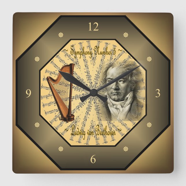 Ludwig van Beethoven ~ German Composer ~ Pianist ~ Square Wall Clock (Front)