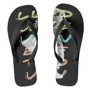Ludwig van Beethoven in neon typography design Flip Flops