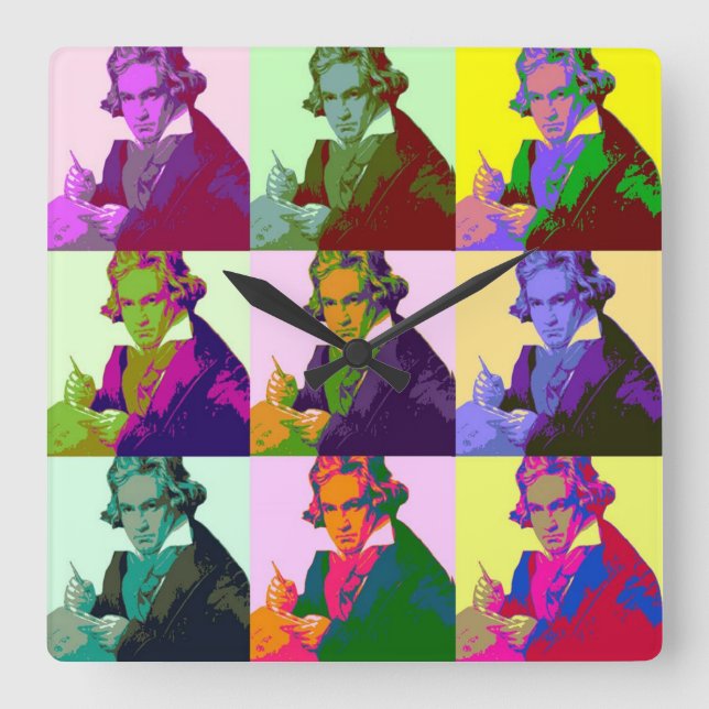 Ludwig Van Beethoven Pop Art Square Wall Clock (Front)