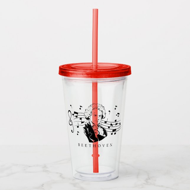 Ludwig van Beethoven Portrait and Bust With Notes Acrylic Tumbler (Front)