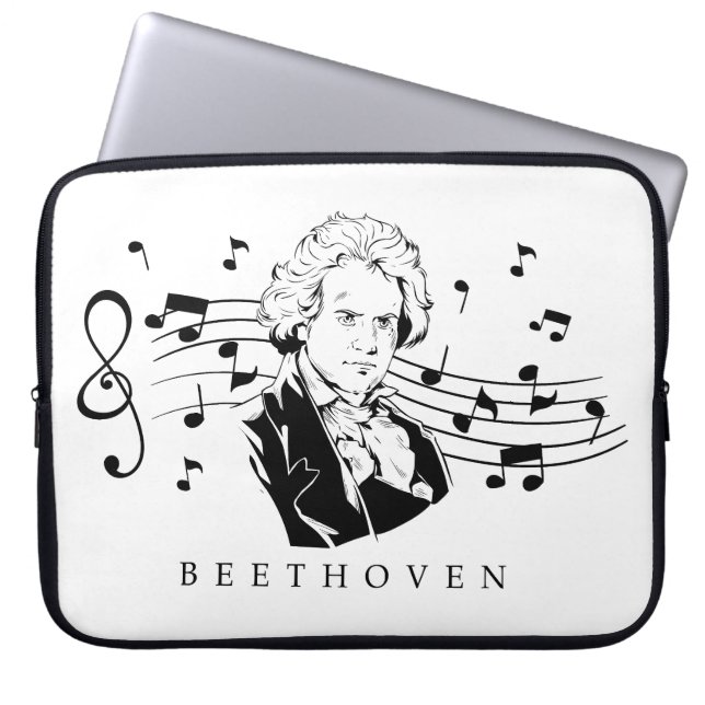 Ludwig van Beethoven Portrait and Bust With Notes Laptop Sleeve (Front)