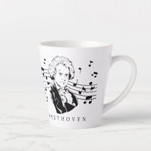 Ludwig van Beethoven Portrait and Bust With Notes Latte Mug