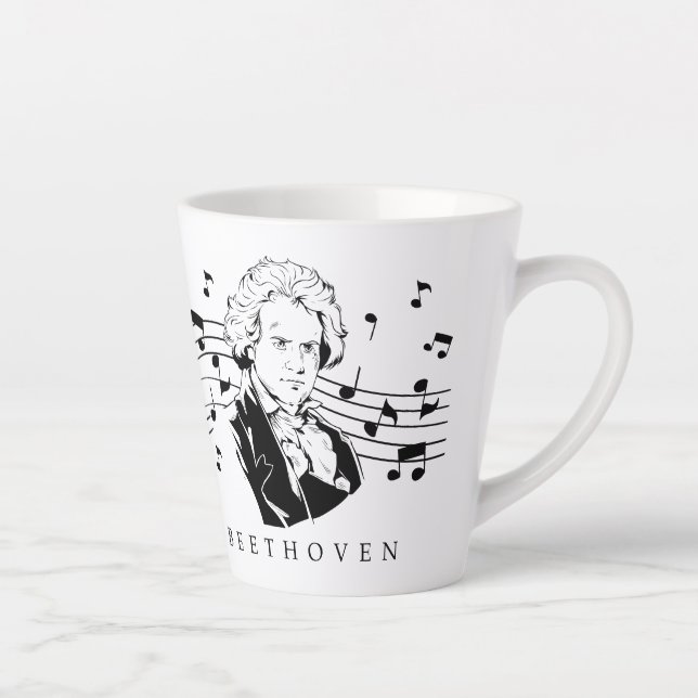 Ludwig van Beethoven Portrait and Bust With Notes  Latte Mug (Right)