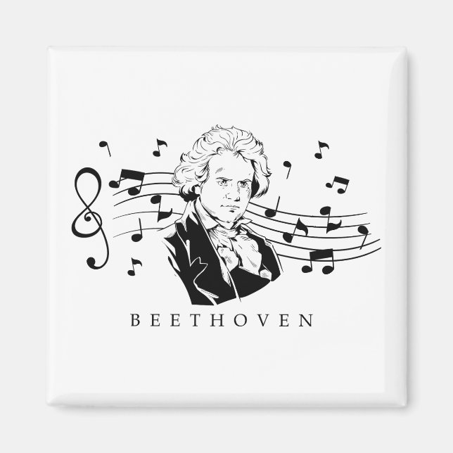 Ludwig van Beethoven Portrait and Bust With Notes Magnet (Front)