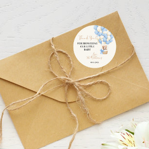 lue Teddy Bear Oh Boy Balloon Baby Shower Classic Round Sticker