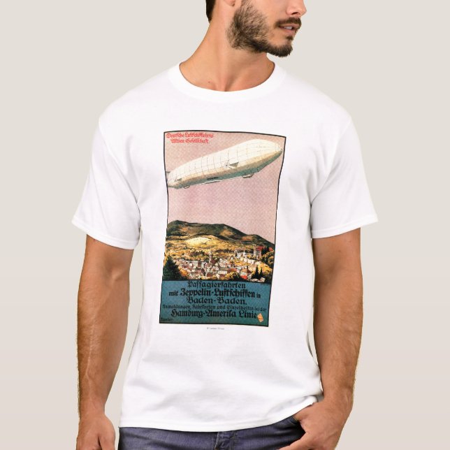 Luftschiff Zeppelin Airship over Town Poster T-Shirt (Front)